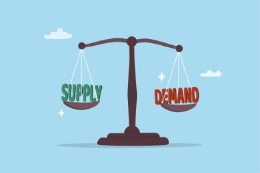 Arz dengesi ölçeği, fiyatlandırma stratejisi, kaynak değerlendirmesi veya ekonomi döngüsü, piyasa değeri tüketim kavramı, talep ve arz ile denge ölçeği talep edin.