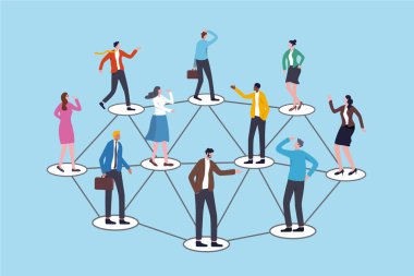 İş bağlantısı için ağ oluşturma veya topluluk, sosyal ağ iletişim grubu, takım organizasyonu birlikte, küresel ya da şirket hiyerarşisi, iş insanları kariyer ağı olarak birbirine bağlanır.