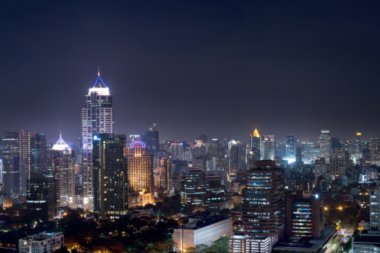 Bangkok şehir gece görünümü, Tayland defocus