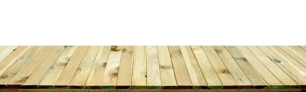 Tampo de mesa de madeira vazio isolado no fundo branco, usado para exibir ou montar seus produtos — Fotografia de Stock