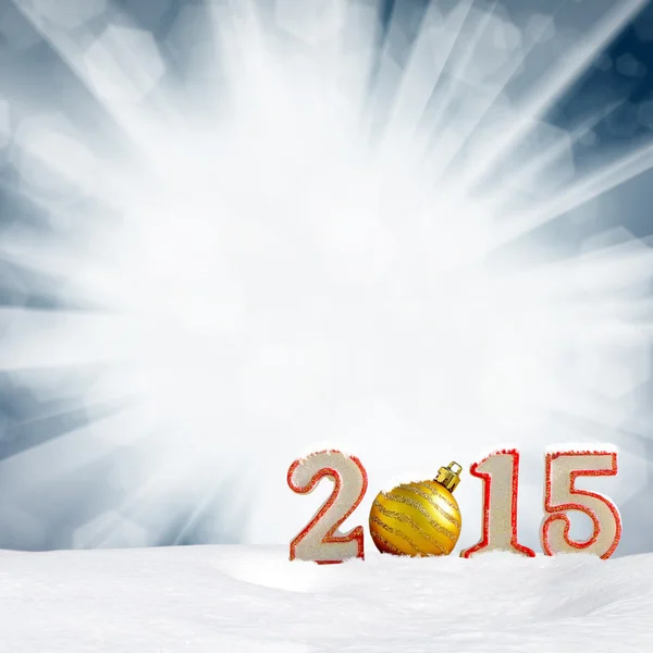 Noel arka plan - yeni yıl 2015 işareti rüzgârla oluşan kar yığını ve soyut bokeh ışıklar ile — Stok fotoğraf