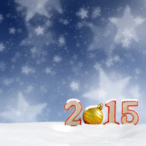 Sfondo di Natale - Nuovo anno 2015 segno con cumulo di neve e luci bokeh astratte — Foto Stock