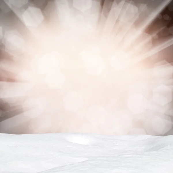Winter Hintergrund-abstrakte Bokeh-Lichter und Schneeverwehungen — Stockfoto