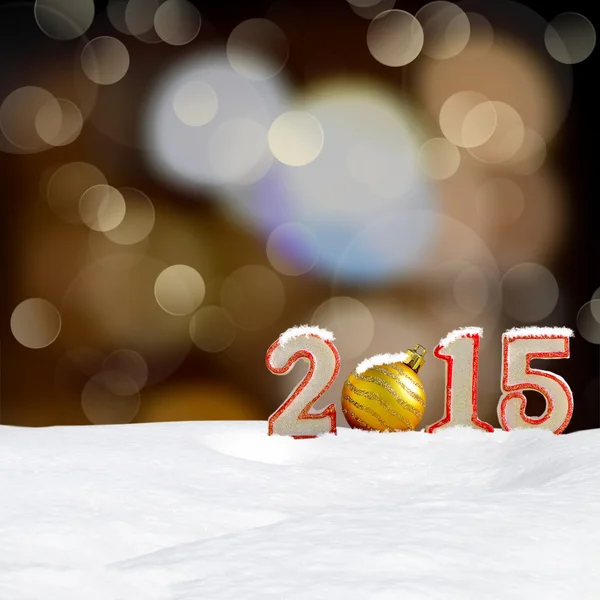 Weihnachten Hintergrund - Neujahrsschild 2015 mit Schneeverwehungen und abstrakten Bokeh-Lichtern — Stockfoto