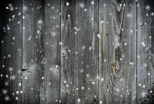 Wood texture background with snowflakes — Stock Photo, Image