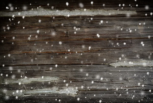 Drewna tekstura tło z płatki śniegu — Zdjęcie stockowe