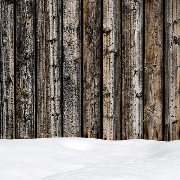 Deriva de neve em placas de madeira com espaço em branco — Fotografia de Stock