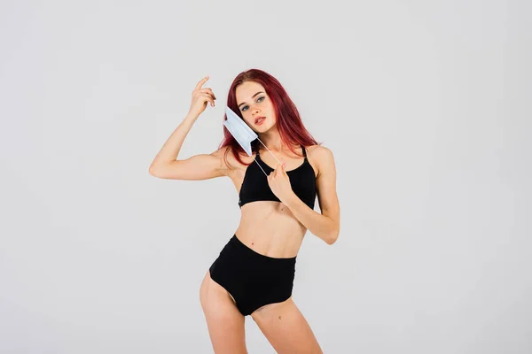 Ballerina Negli Stili Strip Plastic Pole Dance Con Maschera Viso — Foto Stock