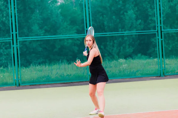 Tennis Tournament Female Player Clay Tennis Court — Stock Photo, Image