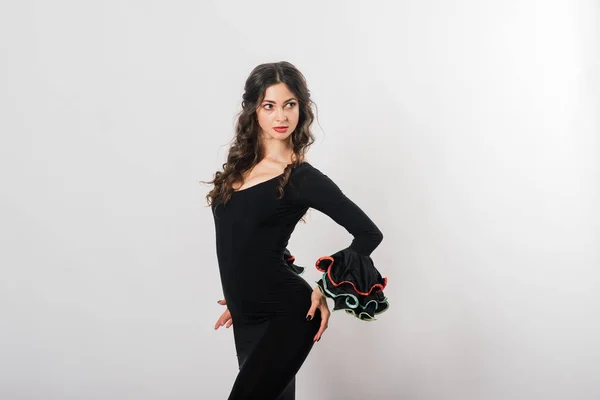 Portrait Beautiful Young Woman Dancing Flamenco Fan Studio — Stock Photo, Image