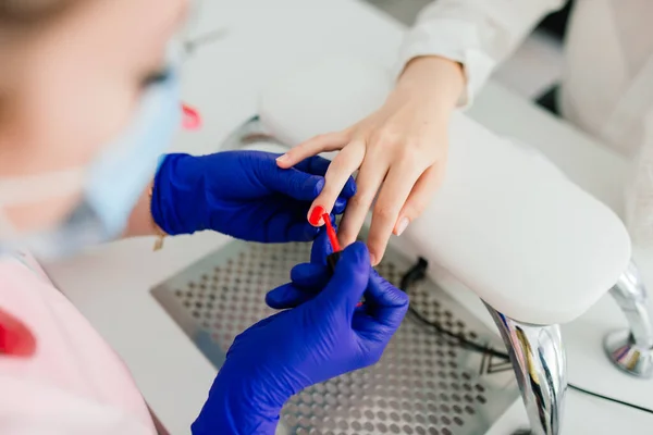 Female Manicure Master Beauty Salon Work Hands Client — Stock Photo, Image