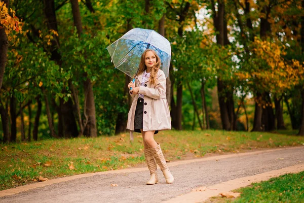 Cute Little Girl Umbrella Weather Forecast Conception — Stock Photo, Image