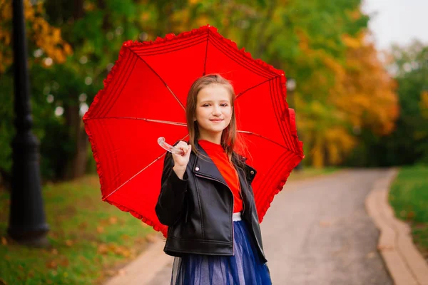 Cute Little Girl Umbrella Weather Forecast Conception — Stock Photo, Image