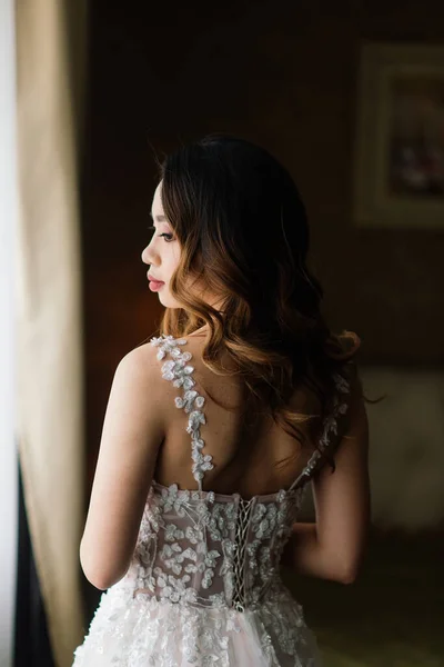 Bruid Uit Azië Vietnam Het Hotel Interieur Bruiloft Voorbereiding — Stockfoto