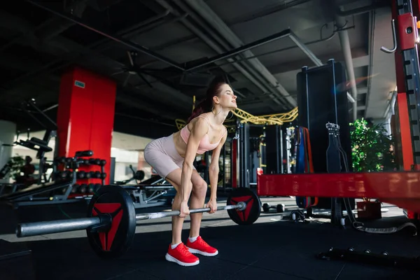 Sportos Lány Sportruházatban Gyakorol Egy Súlyzóval Súlyzók Fitness Edzés Egészséges — Stock Fotó