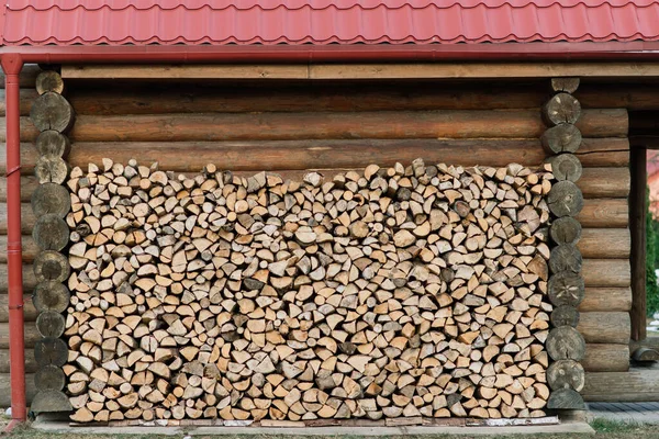 Holzstapel Aus Birkenbrennholz Nahaufnahme Hintergrund Textur — Stockfoto