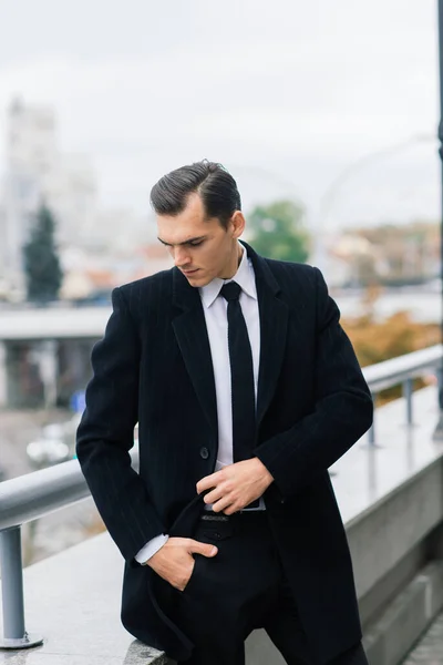 Man Stylish Suit Businessman Autumn City — Stock Photo, Image