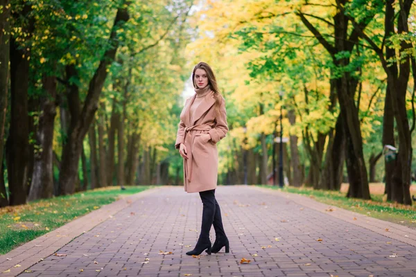 Hermosa Mujer Que Pasa Tiempo Parque Durante Temporada Otoño — Foto de Stock