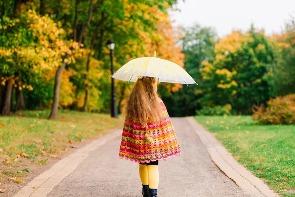 Smiling Little Girl Umbrella Raincoat Boots Outdoor — Stock Photo, Image