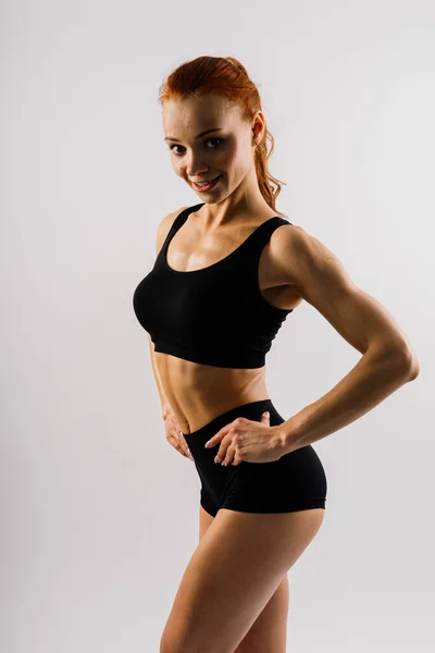 Femme Studio Belle Condition Physique Corps Femme Sport Est Sous — Photo