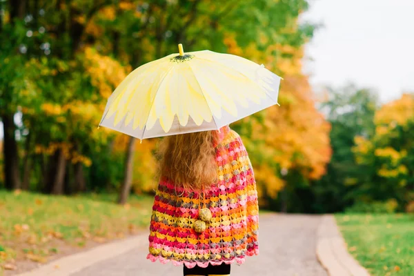 Happy Child Girl Laughing Umbrella Autumn Park — Stock Photo, Image