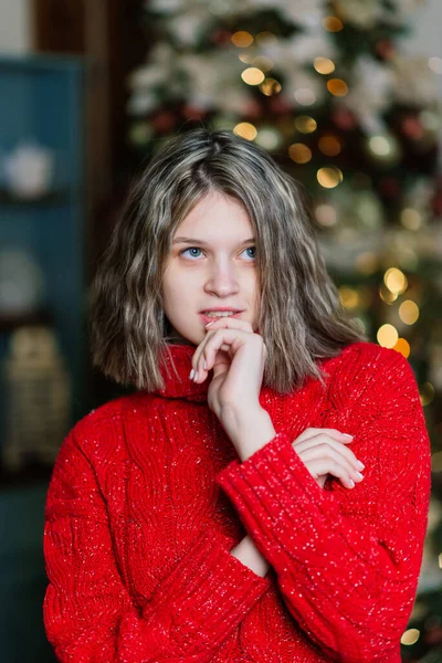 Trinken Weihnachten Und Hygge Konzept Nahaufnahme Einer Glücklichen Frau Mit — Stockfoto