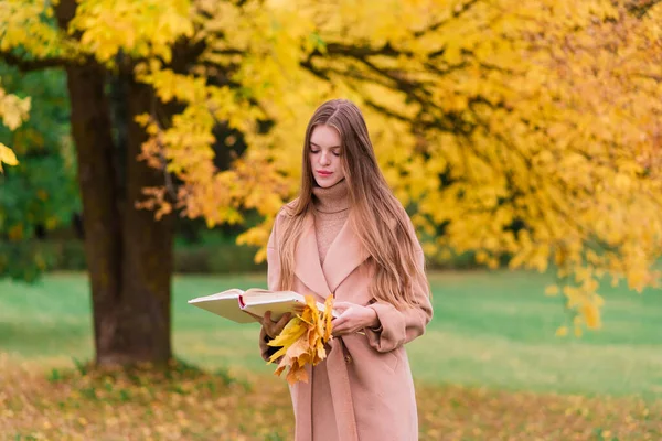 Hermosa Mujer Que Pasa Tiempo Parque Durante Temporada Otoño — Foto de Stock