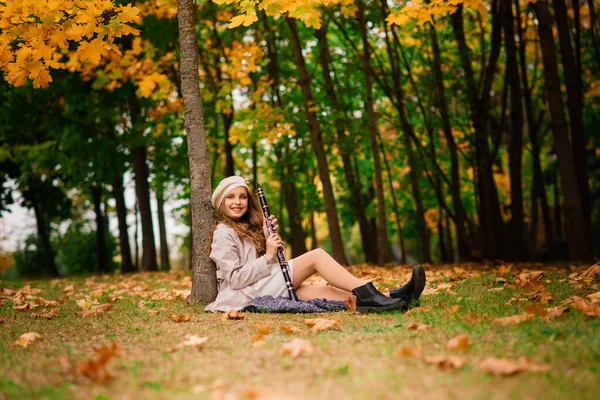 Adorable Little Girl Autumn Leaves Beauty Park — Stock Photo, Image