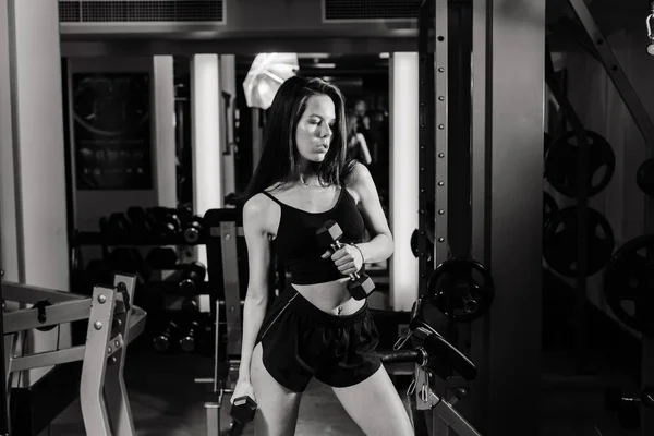 Deporte Femenino Con Mancuernas Guantes Boxeador Gimnasio —  Fotos de Stock