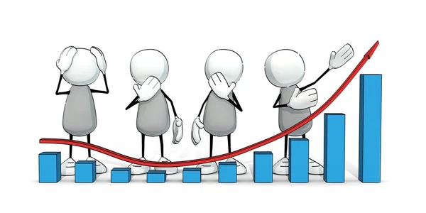 Little sketchy men analyzing a trend chart — Stock Photo, Image