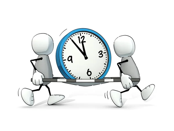 küçük yarım yamalak adamlar büyük bir saat bir sedyeye taşıma