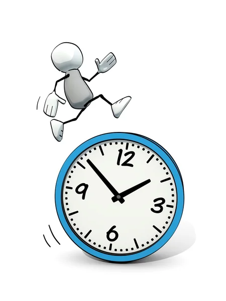 Little sketchy man running on a clock (3D) — Stock Photo, Image