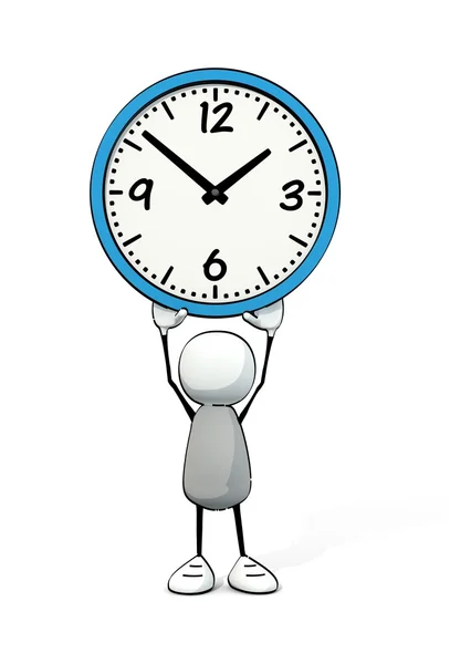Mały człowiek szkicowy podnoszenie duży zegar (3d) — Zdjęcie stockowe