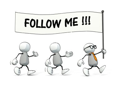 çalışan küçük yarım yamalak adamlar bayrağı ile - beni takip et