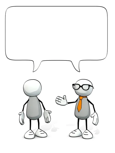 Little sketchy men with tie and glasses with speech balloon — Stock Photo, Image