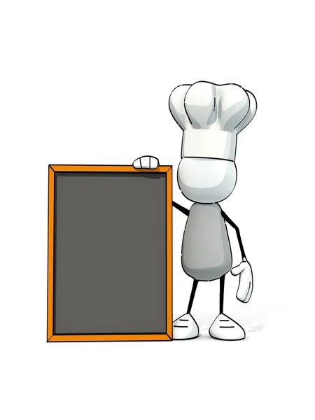 Little sketchy man with chef's cap and menu board — Stock Photo, Image