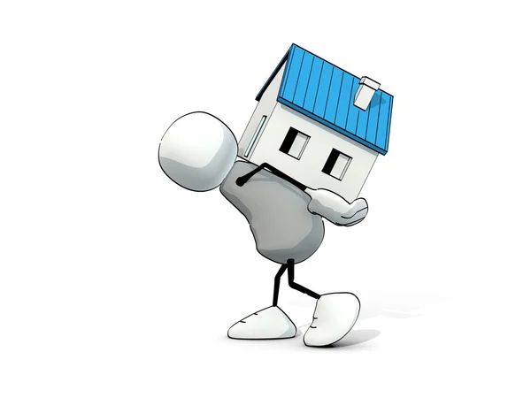 Little sketchy man carrying a house at his back — Stock Photo, Image