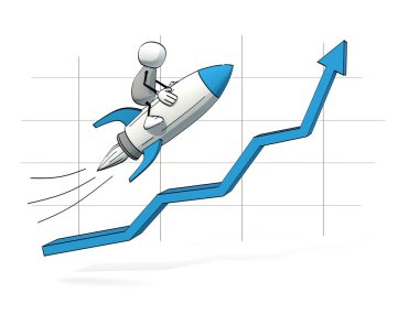 yarım yamalak ufaklık artan bir grafik mavi bir roket üzerinde uçan