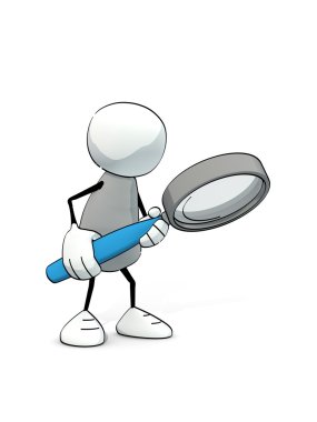 Little sketchy man searching with magnifier clipart