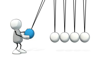 Little sketchy man starting a Newton cradle clipart