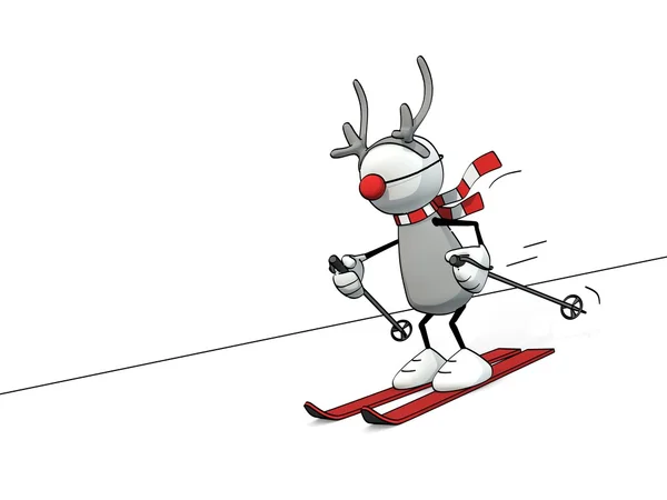 Little sketchy man - reindeer on ski — Stock Photo, Image