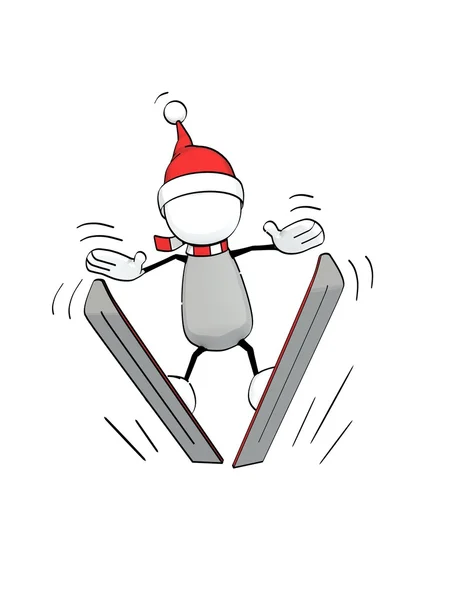 Petit homme sketchy avec santa hat - saut à ski — Photo