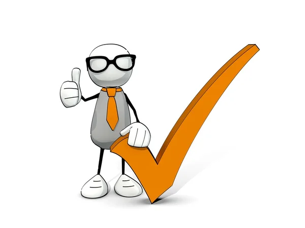 Küçük yarım yamalak adam kravat ve hava ve turuncu onay kanca başparmak yapışmasını gözlük