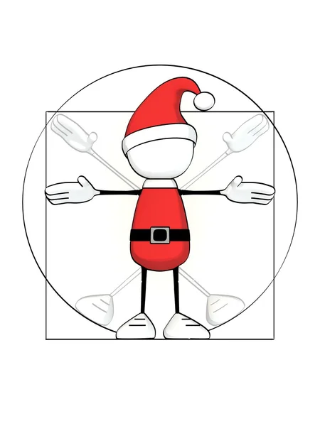Piccolo uomo schizzinoso con cappello di Babbo Natale - Babbo Natale vitruviano — Foto Stock