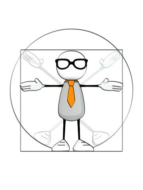 Yarım yamalak adam yamalak küçük adam kravat ve gözlük - Vitruvius Adamı