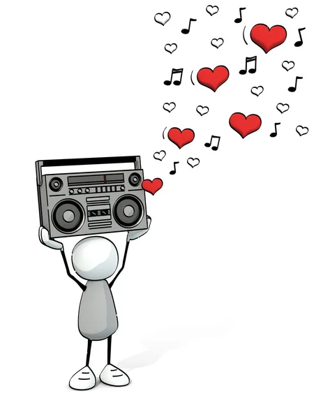 Schetsmatig mannetje met boom box spelen een liefdeslied — Stockfoto