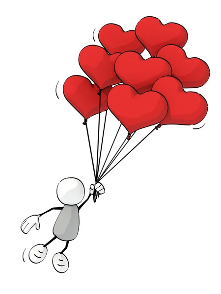 一大堆的心形气球飞行的粗略小个子 — 图库照片
