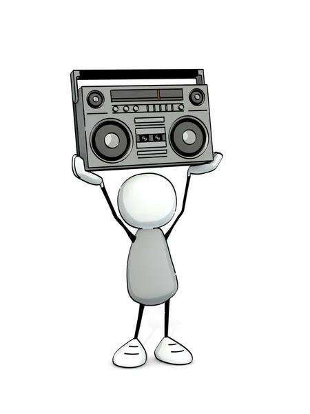 Little sketchy man with boom box — Stock Photo, Image