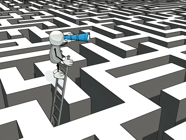 Merdiven ve teleskop bir labirent ile yarım yamalak ufaklık