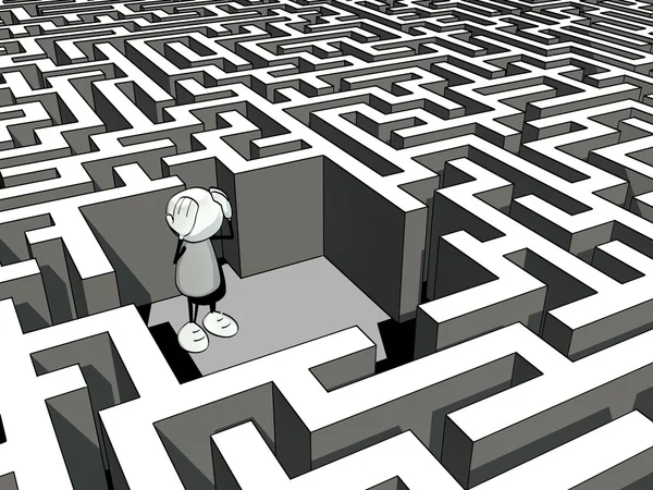 Little sketchy man lost in a maze — Stock Photo, Image